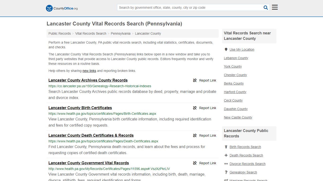 Lancaster County Vital Records Search (Pennsylvania) - County Office